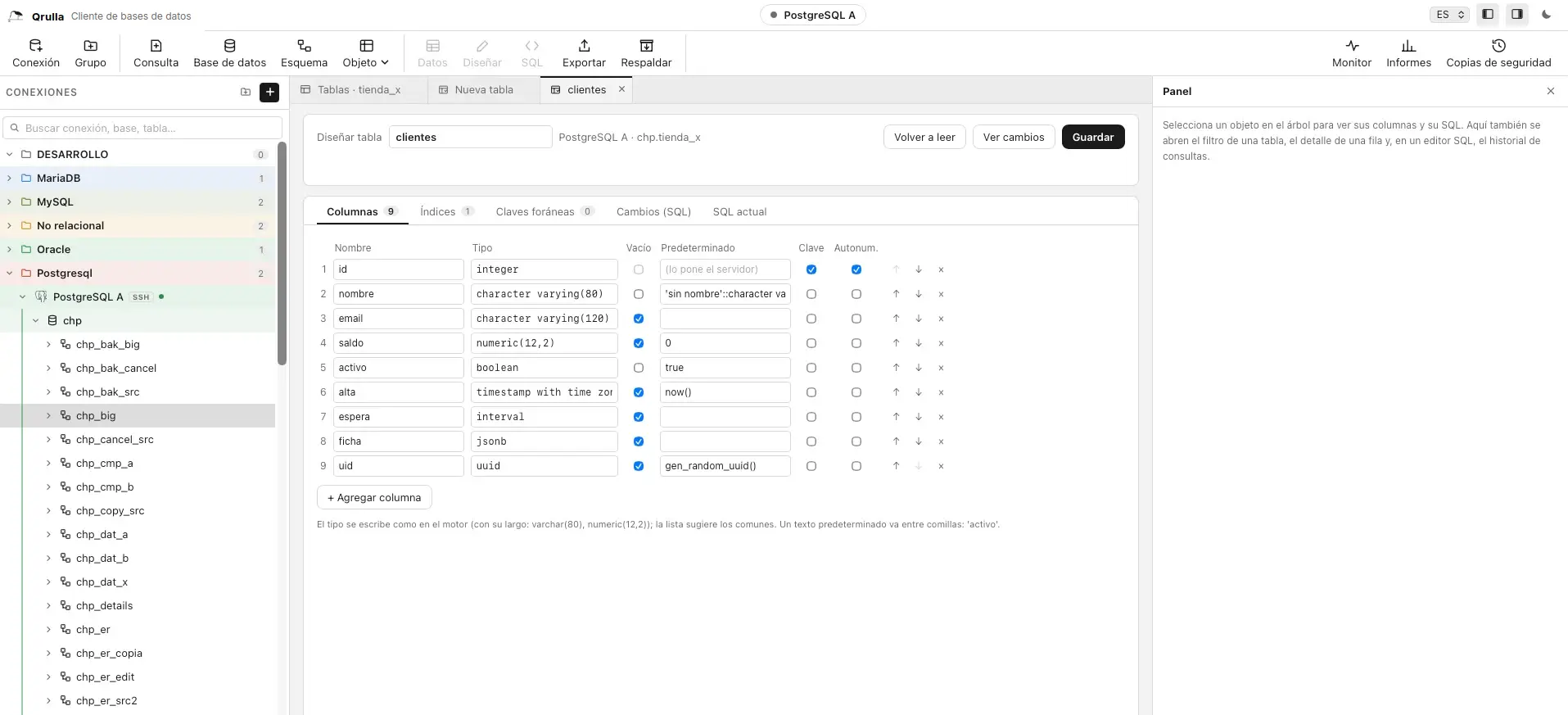 Tablas sin escribir SQL